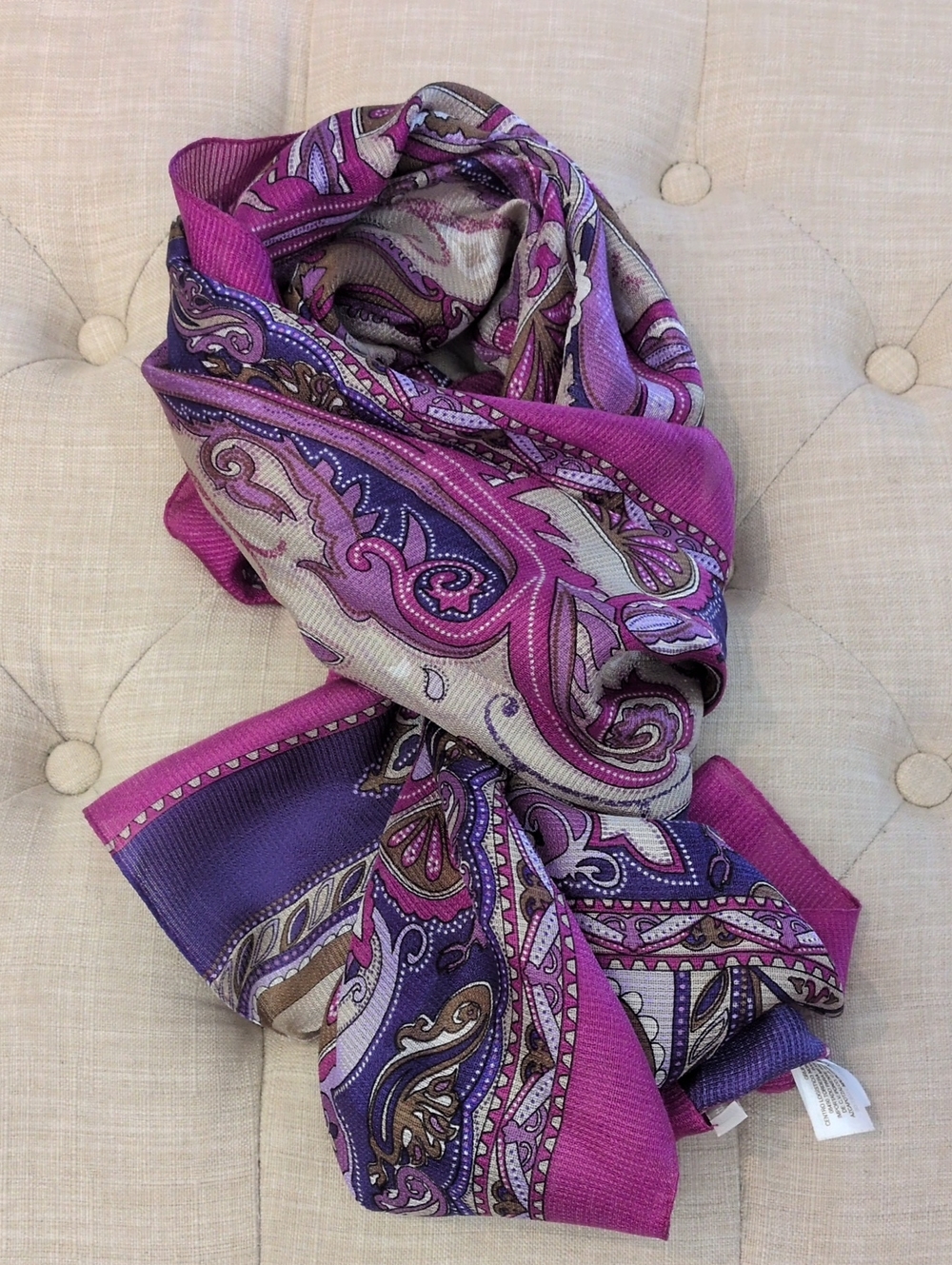 Massimo Dutti Pink & Purple Paisley Silk Blend Scarf